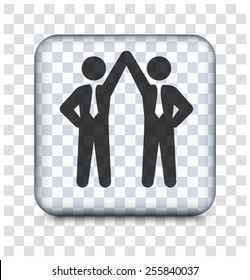 Businessmen Holding Hands on Transparent Square Button