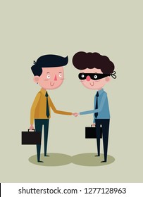 Businessmen Holding hands, working together to do business With Businessmen are the culprit, cartoon concept