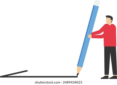 businessmen holding large pencil draw outline. Set boundaries, privacy or business territory, start business planning, know boundaries or blockers or barrier concept.