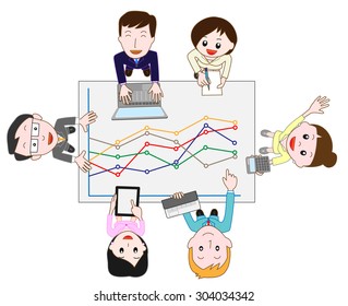 Businessmen holding a meeting using data