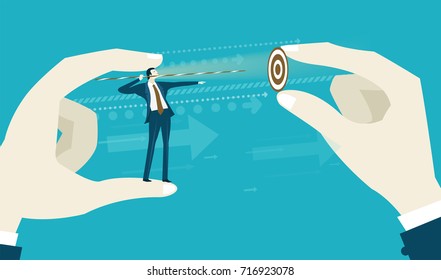 Businessmen holding a target and man  trying to shoot the target. Business concept illustration