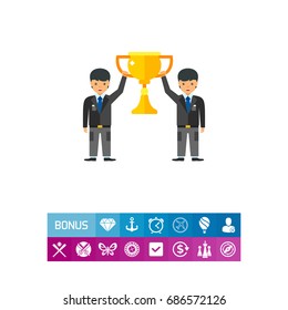 Businessmen holding teamwork cup icon