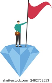 businessmen holding winner flag on the precious high-value diamond. Value proposition, value quality, or excellence concept. profitable marketing for customers to purchase products and services.