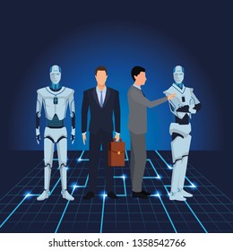 businessmen with humanoid robot