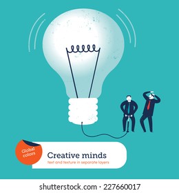Businessmen inflating a light bulb. Vector illustration Eps10 file. Global colors. Text and Texture in separate layers.