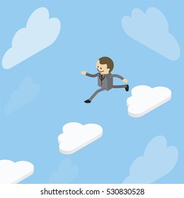 Businessmen jump on cloud