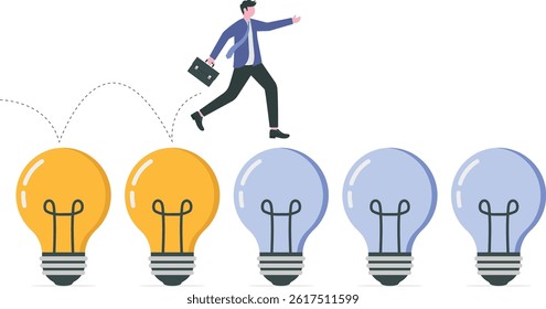 Businessmen jump on light bulbs. innovational idea concept

