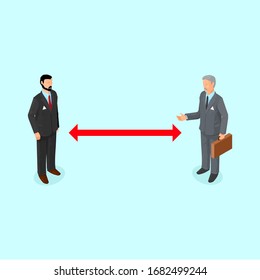 Businessmen Keeping their Distance Practicing Preventative Social Distancing Countermeasures Anti Covid 19 Coronavirus Outbreak Pandemic - Vector Icon illustration.