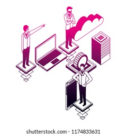 businessmen laptop smartphone data server cloud computing