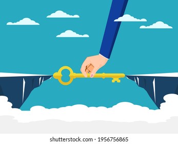 Businessmen lay the keys to bridge the cliff. Success concept vector