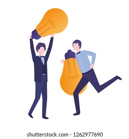 Businessmen with light bulbs avatar character