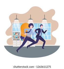 businessmen with lightbulb in living room