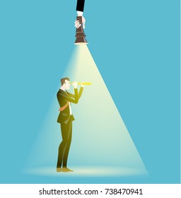 Businessmen  lit up with the torch light. Supporting idea, working together concept. 