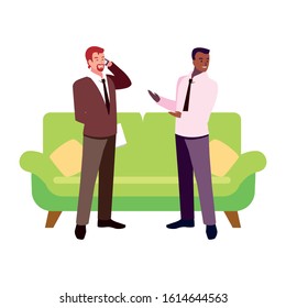 businessmen in the living room on white background vector illustration design