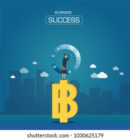 Businessmen look at goals on the money symbols.