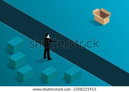 Businessmen looking a box across of river