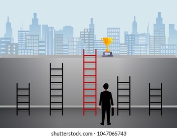 Businessmen looking for directions To success. destination, victory  to successful concept with idea. leadership. Ladder to goal business. vector illustration