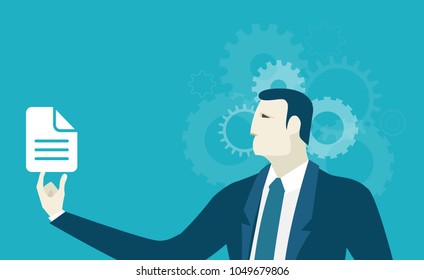 Businessmen looking at document. Innovation and making decision concept illustration 
