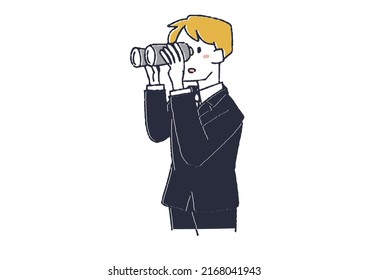 Businessmen looking far away with binoculars People looking to the future looking for ideas and knowledge
