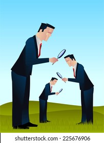 Businessmen looking for something with a magnifying glass vector illustration