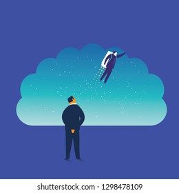 Businessmen looking through a brain idea window. Business creativity concept. - Vector