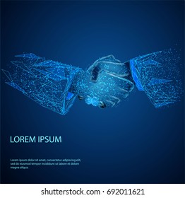 Businessmen making handshake - business etiquette, merger and acquisition concepts. Starry sky or space, consisting of stars and the universe. Vector business illustration.
