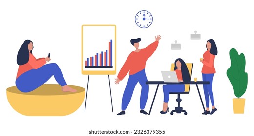 Businessmen man and woman presents growing statistic graph