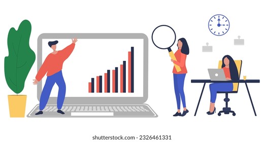 Businessmen man and woman presents growing statistic graph