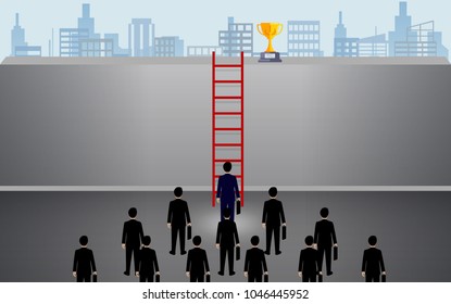 Businessmen many looking for directions To success. destination, victory  to successful concept with idea. leadership. Ladder red to successful business. creative. vector illustration