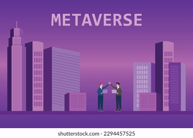 Businessmen with Metaverse future cityscape 2d vector illustration concept for banner, website, illustration, landing page, flyer, etc