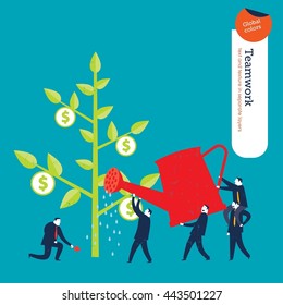 Businessmen and momey plant. Vector illustration Eps10 file. Global colors. Text and Texture in separate layers.