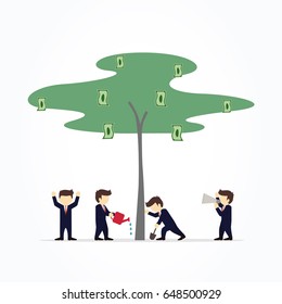 Businessmen and money plant. Vector illustration.