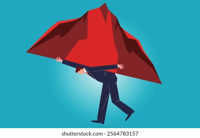 Businessmen move slowly with a mountain on their shoulders