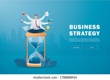 businessmen multitasking on hourglass. concept of working hard vector illustration