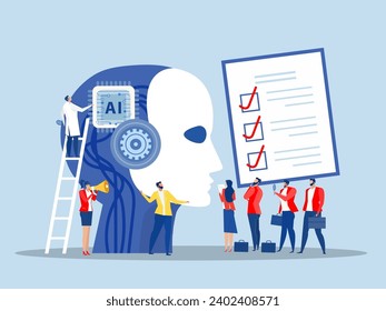 Businessmen offer new idea or innovation robot with artificial  intelligence Financial investments in creative projects and into innovation. Flat vector illustration.