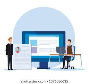 businessmen office with computer and curriculum vitae