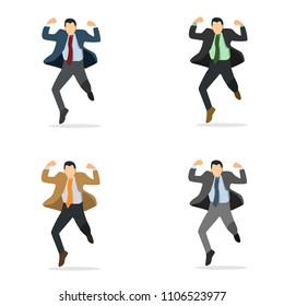 Businessmen in office jumping, successful concept vector illustration