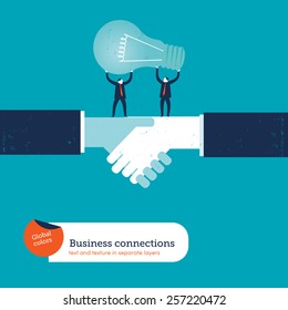 Businessmen on a handshake with bulb. Vector illustration Eps10 file. Global colors. Text and Texture in separate layers.