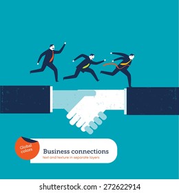 Businessmen on a handshake running. Vector illustration Eps10 file. Global colors. Text and Texture in separate layers.