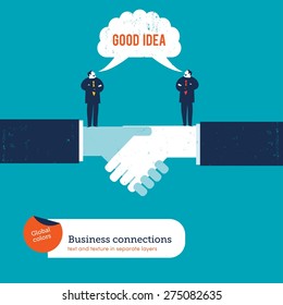 Businessmen on a handshake saying good idea. Vector illustration Eps10 file. Global colors. Text and Texture in separate layers.