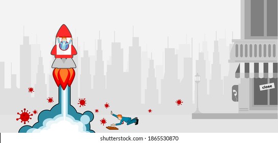 Businessmen are on a rocket soaring over the epidemic and the COVID-19 outbreak, leaving the loser under.Concept startups can help businesses survive the coronavirus outbreak