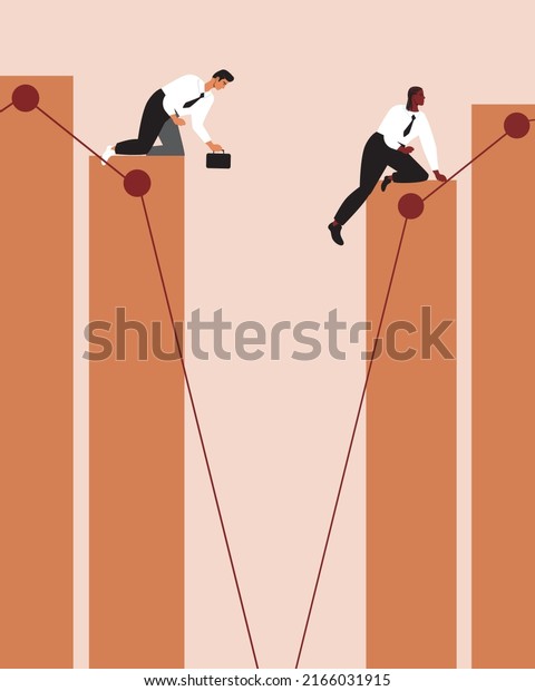 Businessmen on Stock Market and\
Exchange. Flat vector stock illustration. Graph, infographic or\
economic chart with collapse of financial resource. Bridging\
Divide
