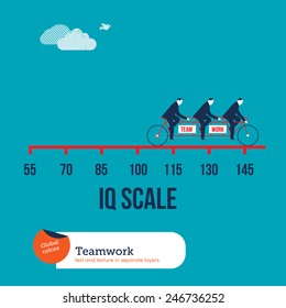 Businessmen on a tandem bike on an iq scale. Vector illustration Eps10 file. Global colors. Text and Texture in separate layers.