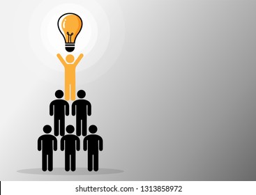 Businessmen are on the top, holding a light bulb. People who think differently will succeed. Business concept about teamwork. Vector illustrations in flat design.