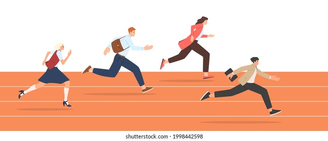 Businessmen on a treadmill in the race. Competition business concept. Vector illustration in trendy flat style