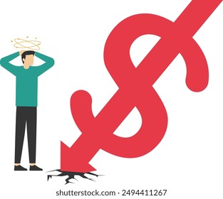 Empresarios asustados por la caída del dólar, concepto de diseño de Ilustración vectorial en estilo plano

