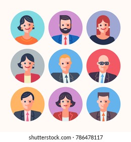 Businessmen People Characters Round Icons Avatars Set 1 Flat Design Illustrations