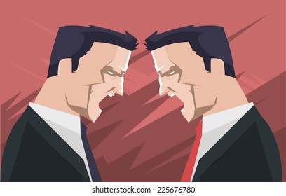 businessmen people shouting and screaming, with two men arguing at business meeting vector illustration.