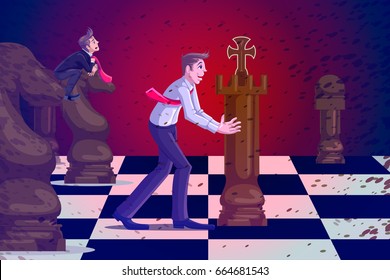 Businessmen playing chess game for competition strategy. Vector illustration Business Concept