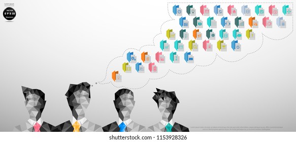 Businessmen Polygon 4 people with Folder icon,Vector  idea and concept.